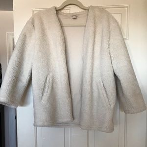 JCrew cropped furry jacket with gold zipper